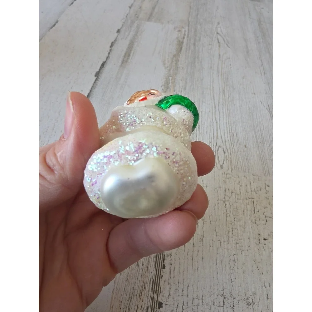 Vintage inge glas Germany‎ snow Eskimo girl glitter ornament Xmas tree white